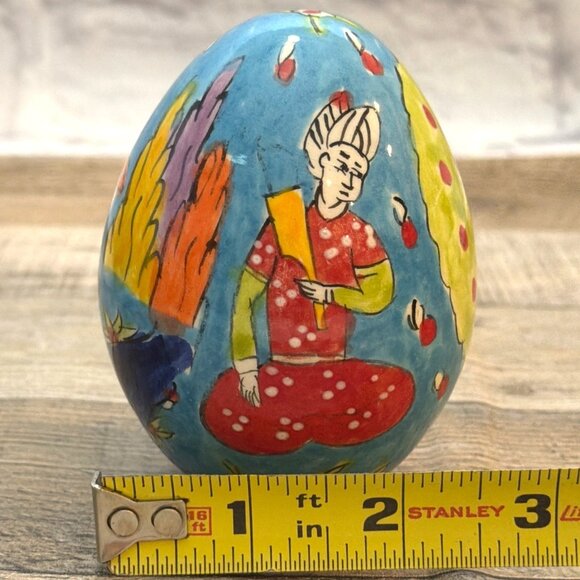 Hand-Painted Turkish Ceramic Pottery Egg Istanbul Grand Bazaar Blue Folk Art VTG - Picture 5 of 13